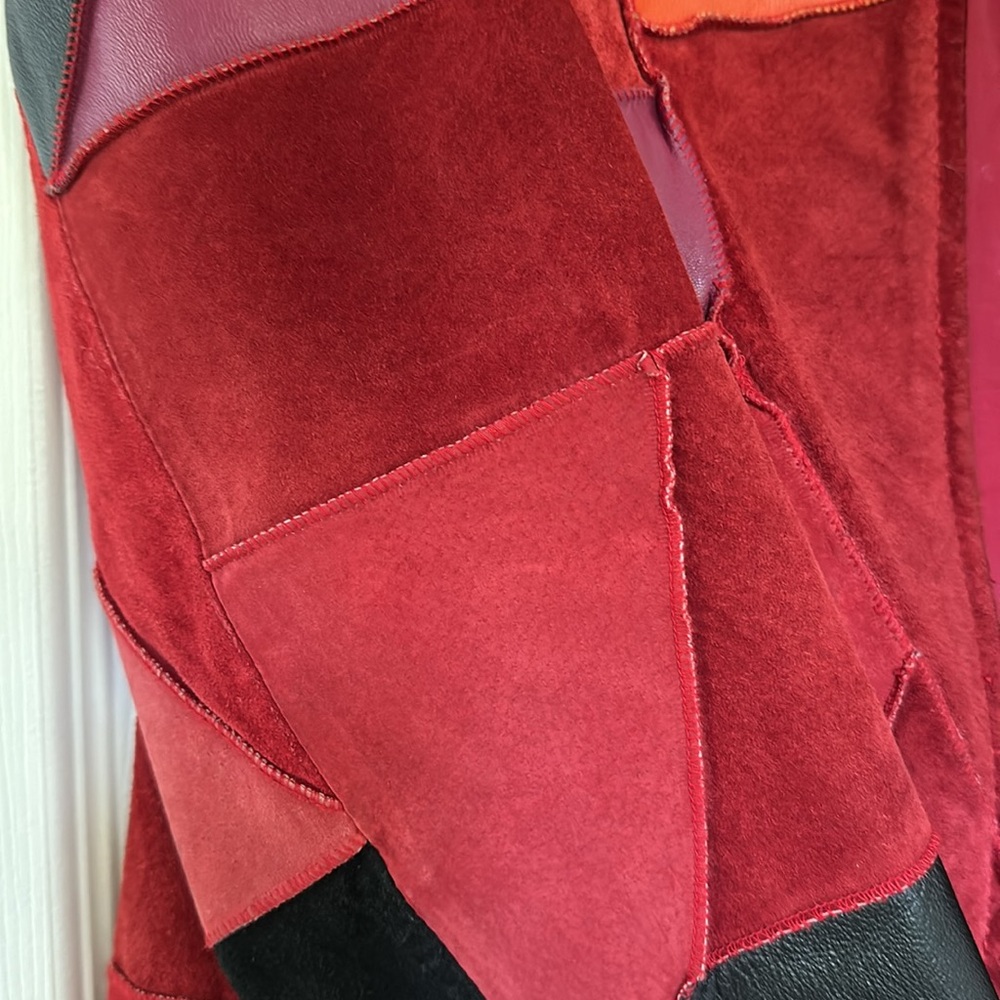 Vintage Leather Geometric Patchwork Jacket - image 7